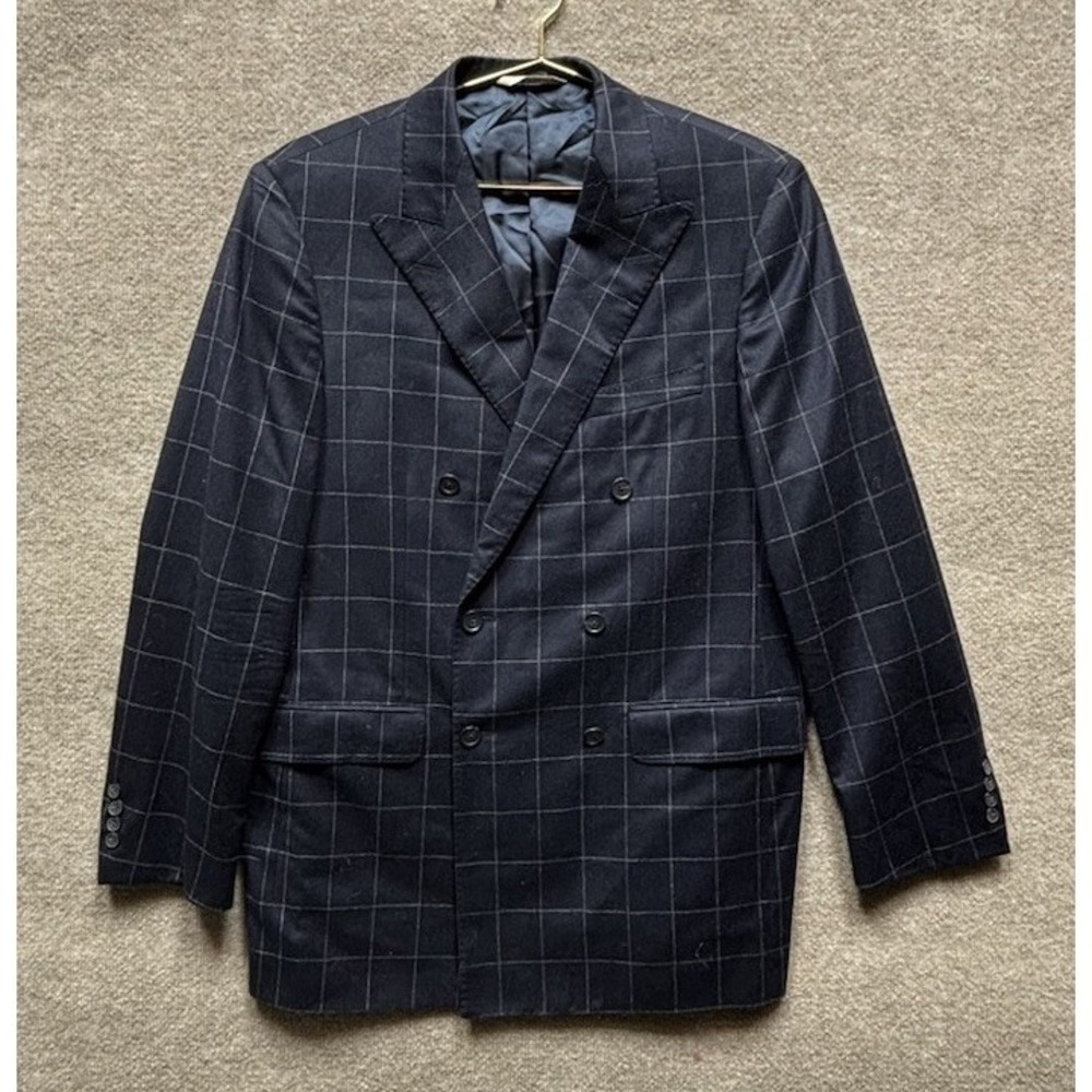 Samuelsohn Sport Coat Blazer Blue Plaid Loro Piana Cashmere Wool Men 42 Long EUC